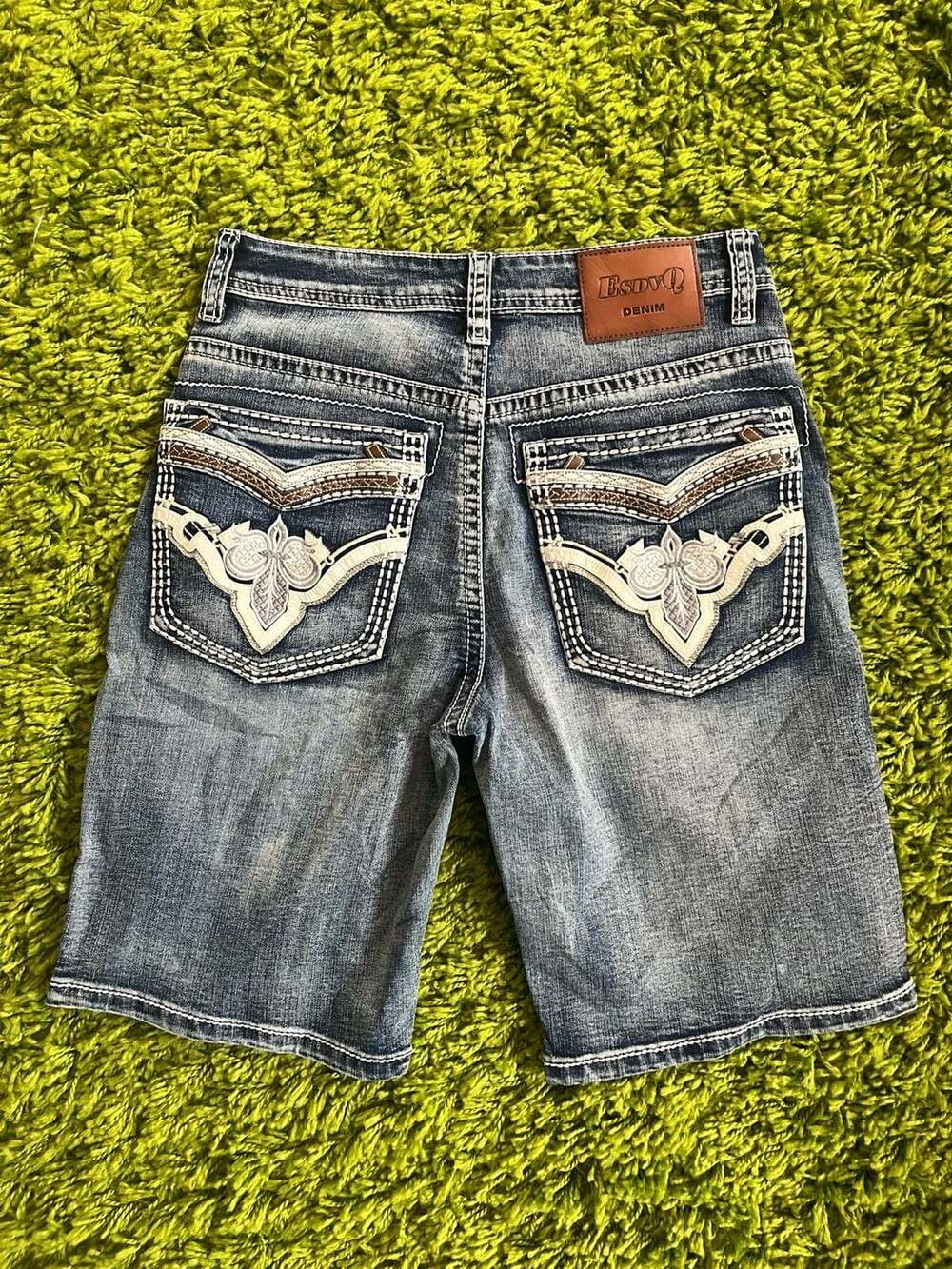 ESDVQ Denim Distressed Embroidered Y2K Style Denim Shorts Size S